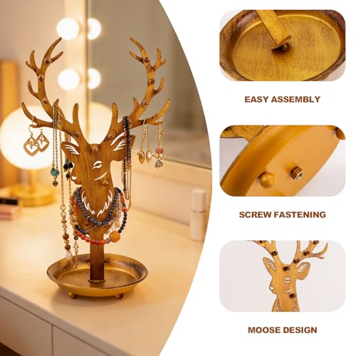 Gold Antler Jewelry Organizer Stand Display Earring Organizer Necklace Holder Stand Rack Jewelry Tower Metal Jewelry Stand Wedding Earring, Necklace Ring Jewelry Tree Home Decoration Gift for Woman - style: Antler