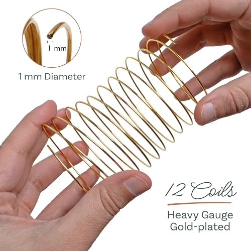 The Beadsmith Memory Wire & End Caps Set - Gold-Plated, 1 mm Thick, 2.25 in (60 mm) Diameter, 12 Bracelet Coils with 8 End Caps, Heavy-Gauge, Bracelet Making Kit, for Jewelry Making - color: Gold