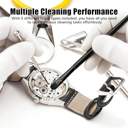 Flylin 2 Set Watch Cleaning Brush, Small Parts Cleaning Soft Brushes with Storage Box for Watch Crafts Jewelry, Wristwatch Dust Removal Tool Set