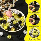DanLingJewelry 50Pcs 20mm Bee Acrylic Beads - Yellow Black Round Ball Dot Stripe Printed Beads for DIY Crafts Bracelet Jewelry Making - color: 50pcs - bee