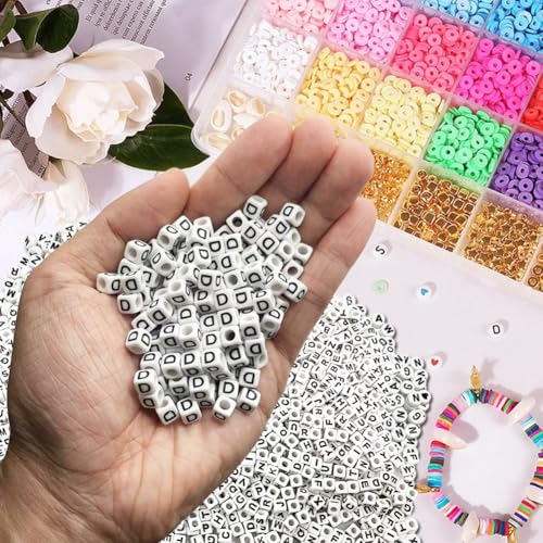 600PCS 6x6mm Square Acrylic Letter Beads D for Friendship Bracelets Jewelry Making, White Acrylic Cube Base with Black Alphabet Beads for DIY Crafts Bracelets Necklaces Key Chains Phone Lanyard - color: Letter D(Black on White)