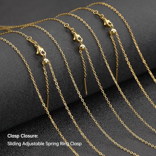 GTVOODX 10 Pack Gold Filled Necklace Chain Bulk Adjustable Stainless Steel Dainty Cable Chain for Jewelry Making with Rubber Stopper Beads - color: Gold Cable