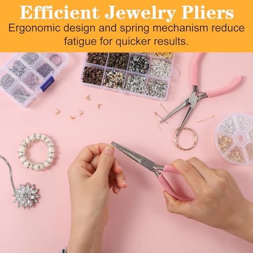 2 Pack Needle Nose Pliers, 6 Inch Long Nose Pliers Flat Nose Jewelry Pliers Small Nose Pliers Tools Wire Bending Pliers for Crafts Jewelry Making Supplies (Pink)
