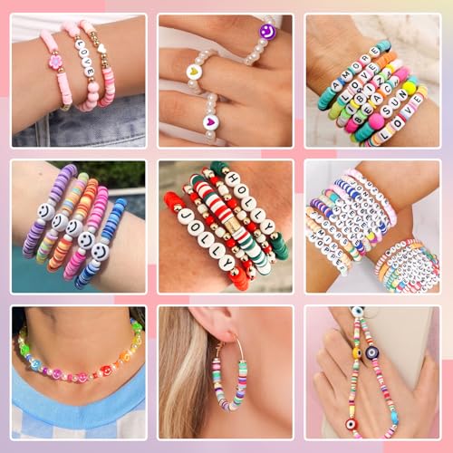 Gionlion Clay Beads Friendship Bracelet Making Kit, 72 Colors Preppy Clay A-Z Letter Number Beads & Charms Complete Jewelry Making Kit DIY Crafts Gift for Teen Girls - style: Rainbow Deluxe