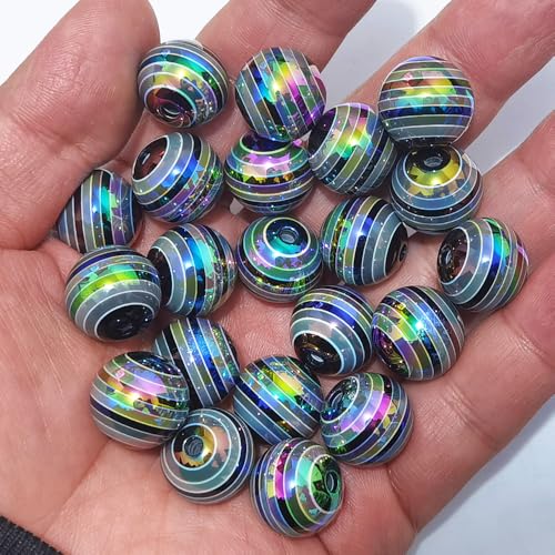 Mixed Lots Shiny AB Color Acrylic Faceted Bead DIY Beading Hairband Bracelets Necklace Craft Embelishment (Black-Transparent Rainbow Stripe) - color: Black-Transparent Rainbow Stripe