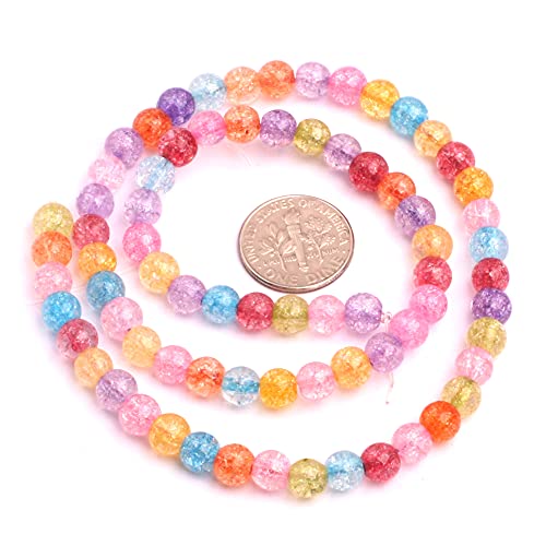 JOE FOREMAN 8mm Dyed Semi Precious Round Mixed Crackle Rock Quartz Gemstone Beads for Jewelry Making Strand 15" - size: 8MM