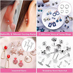Caffox Hypoallergenic Earring Posts and Backs, 1800pcs Stainless Steel Stud Earring Kit with Earring Base Studs, Earring Backs and Jump Rings for Clay, Resin, Pearls, Jewelry Making and Crafting - color: Silver