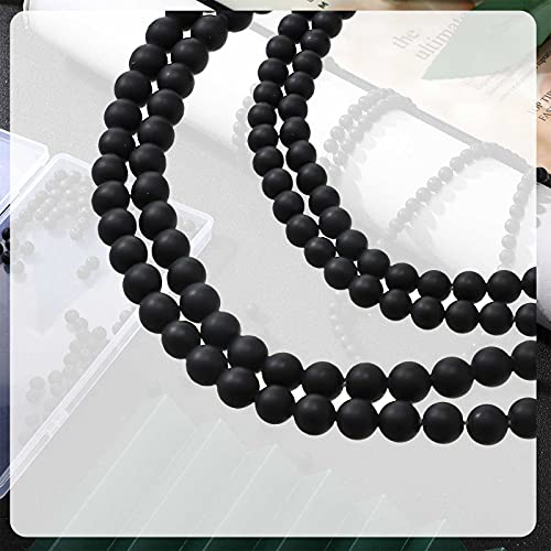 Ecally 300 Pieces Black Matte Onyx Beads Natural Black Agate Round Frosted Onyx Gemstone Loose Beads for Bracelet Necklace Jewelry DIY Making(6 mm) - size: 6mm