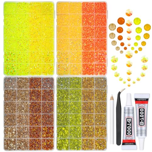 qiipii 8 Color 2-6mm Yellow Jelly Resin Rhinestones w B7000 Jewelry Glue for Bedazzling Crafting Flatback Stones Gems Diamonds for Nails Face Eyes Makeup Tumblers Bottles Crafts Clothes Shoes Phones - color: Champagne / Yellow / Orange Series Rhinestones
