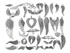 Assorted Angel Wings Feathers punk Charm Pendant Connector for DIY Jewelry Making Accessaries(36pcs,Antique Silver Tone)