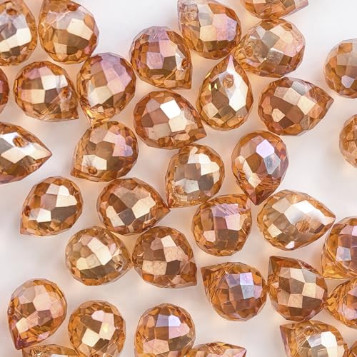 100Pcs Champagne Gold Crystal Glass Beads, 8x10mm Faceted Teardrop Shiny Bulk Beads for Jewelry Making, DIY Crafts - color: Champagne Gold
