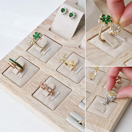 MOOCA Jewelry Display Set, Necklace Display Bust, Earring Organizer, Ring Holder Stand for Showcase and Store, Premium Fabric - color: 8b) 1 set. Beige Suede