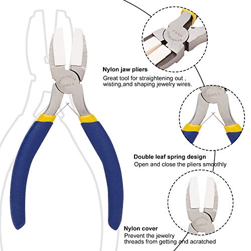 BENECREAT Double Nylon Jaw Pliers Flat Nose Pliers with Adhesive Jaws for DIY Jewelry Making Hobby Projects, Blue - color: Blue