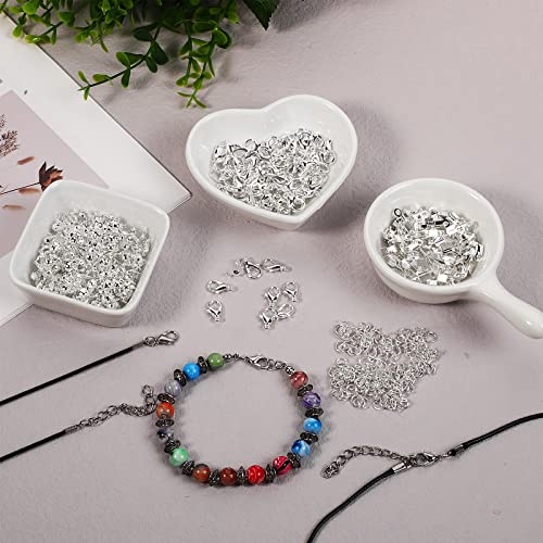 880 Pieces Jewelry Making Accessories Set Include 80 Lobster Clasps 200 Bead Knot Covers 200 Crimp Cover 200 Crimp End Tip and 200 Jump Ring Connectors for DIY Crafts Bracelet Jewelry Supplies, Silver