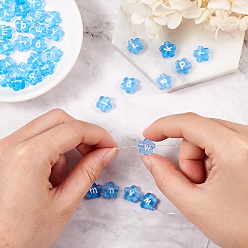 Cheriswelry 100pcs Dodger Blue Flower Letter Beads Transparent Acrylic Alphabet Crystal Beads Horizontal Hole Pony Loose Spacer 10.5x11.5mm for DIY Earring Bracelet Necklace Jewelry Making - color: Dodger Blue-Heart