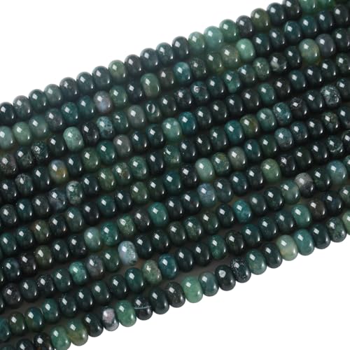 5x8mm 76pcs Natural Moss Agate Stone Rondelle Spacer Loose Beads Abacus Disk Stone Round Loose Gemstone Beads for Jewelry Making DIY Bracelet Necklace - color: Moss Agate Stone, size: 5x8mm Abacus Disk