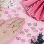 1 Box 20PCS Pink Heart Lampwork Beads Rose Flower Handmade Transparent Flat Glass Clear Floral Spring Garden Loose Spacer Bead Bulk for Jewelry Making Valentine's Day Bracelet Craft Supply