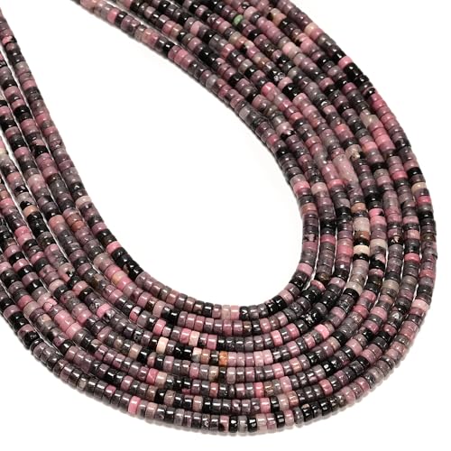 190 Pcs 2x4mm Natural Rhodonite Stone Bead Heishi Disc DIY Beads for Bracelets Jewelry Making Crafts - color: Rhodonite, size: 2x4mm