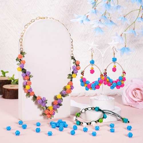 Beadthoven 50pcs Handmade Flat Base Opaque Resin Blue Rose Flower Beads for DIY Beading Jewelry Necklace Bracelet Earring Supplies 9x7mm Hole: 1mm - color: Blue Rose#9x7mm