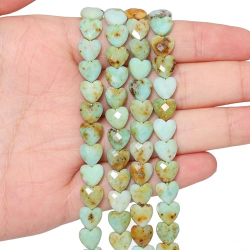 22pcs Faceted Heart Stone Beads Natural Green Opal Bead 8mm Crystals and Healing Stones for Jewelry Making Supplies,Friendship Bracelet Kit,Love Gifts - color: Green Opal