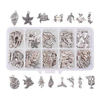PH PandaHall 90pcs 15 Style Ocean Fish Charms Tibetan Seashell Marine Pendants Antique Silver Animal Sea Creatures Charms Pendants for Wakiki Hawaii DIY Bracelet Necklace Keychain Jewelry Making - color: 15 Styles Sea Creatures - 90pcs