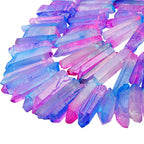 SUNYIK Hot Pink/Blue Titanium Coated Crystal Points Quartz Rough Sticks Spikes Point Beads 15 inch Strand Drilled - color: Hot Pink/Blue(Rough), size: 0.5"-1.6"