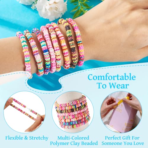 Elecrelive Glass Round Beaded Bracelet Set Clay Beaded Bracelets Stretch Bracelets - color: Mix 8 Colors