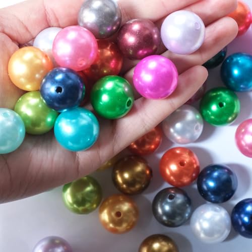 80PCS 20MM Bubblegum Beads for Pens, Mixed Color Pearls Disco Ball Chunky Large Acrylic Round Beads for Bag Focal Beadable Pen Keychain Making Jewelry Bracelet Making DIY Crafts - color: Pearls Beads
