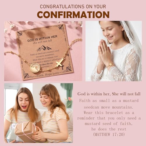 Cross Bracelet Gifts for Women Her - 14K Gold Plated Move Mountains Mustard Seed Cross Bracelet Faith Belief Bracelets Jewelry Gifts for Mom Girlfriend Bestie‌ Wife Mothers Day Birthday 8th Grade Graduate Graduation Anniversary‌ - style: Move Mountains Mu