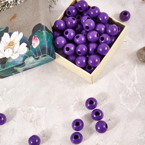 240pcs Purple Color Wood Beads 16mm Large Hole:6mm for Craft Art Work (Hole:6mm) - color: Purple