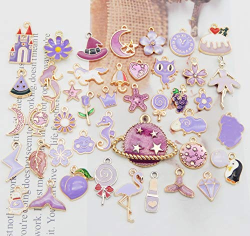 30pcs Mixed Enamel Charms Pendants for Jewelry Making Bulk lot Necklace Earrings Bracelet Craft Findings - color: Purple