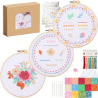 Huacan Bead Embroidery Kit for Beginners 3 Sets, Bead Embroidery Kit with Step by Step Stitch Video & Instructions, Three-Dimensional Starter Embroidery Set with 19 Stitches for Gift