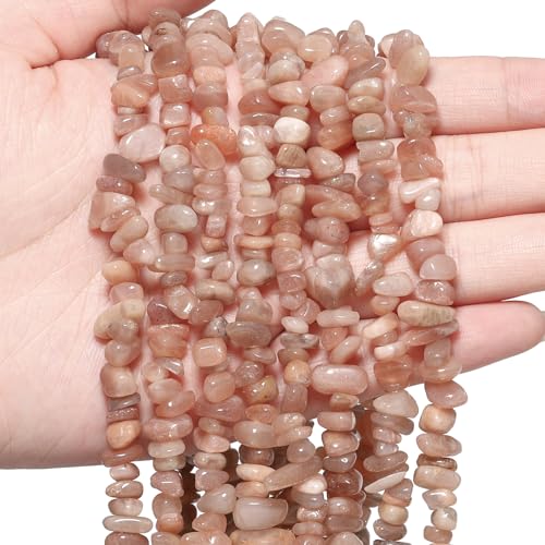 30in Sunstone Natural Chip Stone Beads 5-8mm About 230pcs, Irregular Drilled Light Orange Pink Bead for Bracelets Jewelry Making Supplies for Adults, DIY Crafts. - color: Sunstone