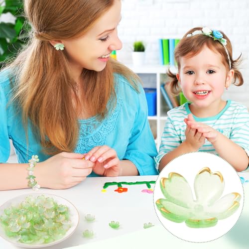 100pcs Cherry Blossom Beads, 5-Petal Light Green Gradient Acrylic Flower Beads, Mini Spacer Hair Accessories Halloween Christmas for Bracelets Earring Jewelry Making - color: Light Green