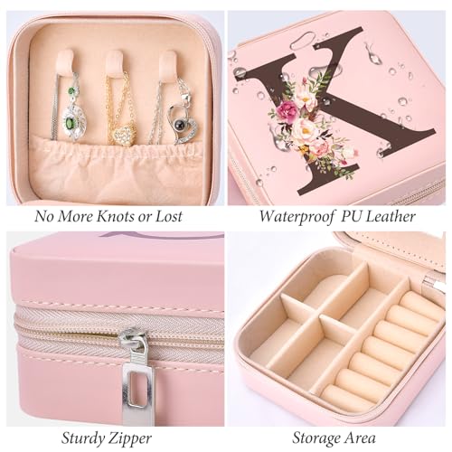 Inngeroo Christmas Gifts for Mom from Daughter Son, Personalized Birthday Giftware for Women, Mother Day Mom Gifts Small Travel Jewelry Box Travel Jewelry Organizer with Mirror, Initial K - style: K