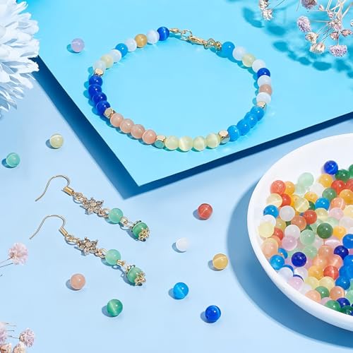 100pcs Lemon Yellow Cat Eye Beads 8mm Round Semi Precious Stone Hole Size 1mm DIY Charm Spacer Beading Smooth Gemstone Loose Beads for Jewelry Making Bracelets Necklaces Earrings Crafting - color: Lemon Yellow