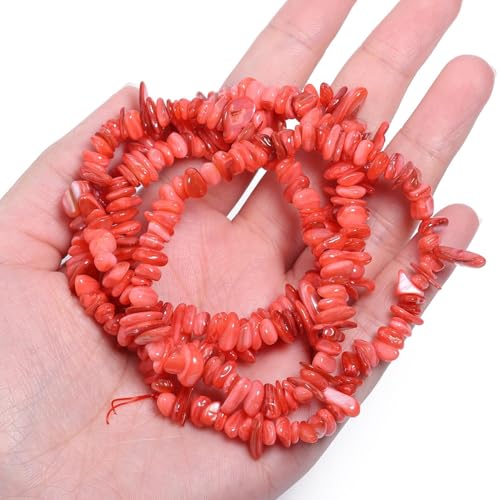 Chip Shells, 260pcs 5-8mm Irregular Beads with Holes, Light Red Shell & Crystal Chip Beads for Jewelry Making - color: Light Red