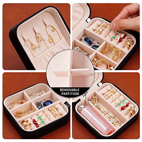 Neveika Portable Travel Mini Jewelry Box Leather Jewellery Ring Organizer Case Storage Gift Box Girls Women (black). - color: black