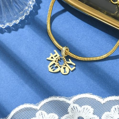 Charms for Jewelry Making Real 18K Gold Plated Dangle Charms Large Hole European Brass Pendant for Bracelet Necklace Women Gift - style: Letters