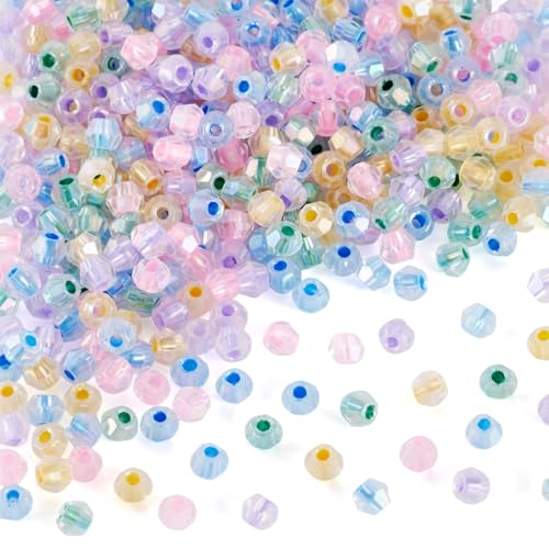Beadthoven 405Pcs 4mm Bicone Glass Beads Mixed Color Crystal Glass Seed Beads Rainbow Plated Transparent Small Mini Pony Loose Spacers for Bracelets Jewelry Making Necklace DIY Crafts Supplies - color: Mixed