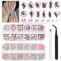 qiipii 3080Pcs Pink Nail Rhinestones 120 Multi Shapes Flatback Rhinestones Big Gems +2960 Light Pink Round Beads K9 Glass Stones Diamonds jewels Crystals for Nails Faces Eyes Makeup Clothes Crafts DIY - color: Pink, size: A Set