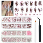 qiipii 3080Pcs Pink Nail Rhinestones 120 Multi Shapes Flatback Rhinestones Big Gems +2960 Light Pink Round Beads K9 Glass Stones Diamonds jewels Crystals for Nails Faces Eyes Makeup Clothes Crafts DIY - color: Pink, size: A Set
