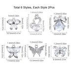 SUNNYCLUE 1 Box 12Pcs 6 Styles Silver Butterfly Charm Cubic Zirconia Micro Pave Brass Bowknot Mini Insect Pendants Glass Crystal CZ Stone Beads for Jewelry Making Charms DIY Bracelets Supplies - color: 1 Box 12Pcs Silver Tone Butterfly Charms