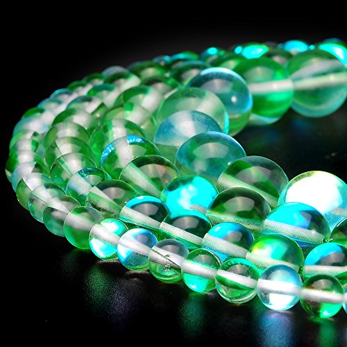 RUBYCA Round Moonstone Crystal Glass Beads Aura Iridescent for Jewelry Making (1 Strand, 6mm, Green) - color: Green, size: 6mm