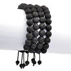 AD Beads Natural 10mm Gemstone Bracelets Healing Power Crystal Macrame Adjustable 7-9 Inch - color: Black Lava