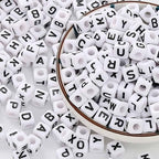 8mm Black and White Acrylic Square Letter Beads White Cube Alphabet Beads Black Letter A-Z Mixed Plastic Shape Loose Beads Mini Size Pony Seed Beads for Making Jewelry, Necklaces - color: white-black(8mm)