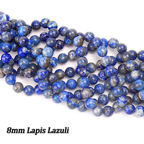 70PCS Natural 8MM Healing Gemstone, Lapis Lazuli Energy Stone Round Loose Beads, Semi-Precious Crystal Beads with Free Elastic String for Jewelry Making DIY - color: Lapis Lazuli