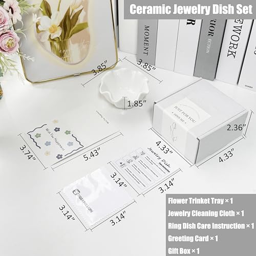 White Flower Jewelry Dish Tray, 3.85″ Lotus Ceramic Ring Holder, Cute Vanity Organizer Nightstand Bathroom Decor, Trinket Plate Dish Christmas Valentine's Mother's Day Birthday Gifts for Women (Plain) - style: Plain