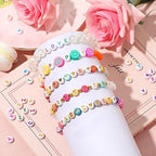 Letter Beads, DECYOOL Acrylic Alphabet Beads with 1 Roll Elastic String for Bracelet Necklace Jewelry Making Supplies (White Colorful) - color: White Colorful