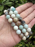 GAF TREASURES Grade A ++ Gemstone Round Bead Adjustable Bracelet 10mm, Genuine Crystal Bead Bracelet, Gift for Men & Women - color: Amazonite Mixed